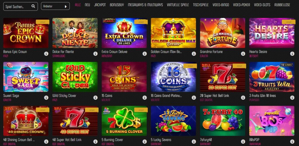 Spielangebot bei Slotilda World